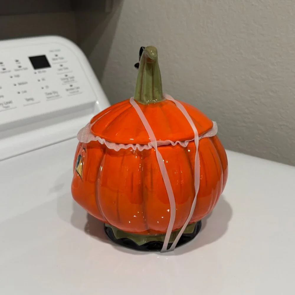 Johanna Parker Halloween Pumpkin Covered Candy Bowl With Spoon NEW